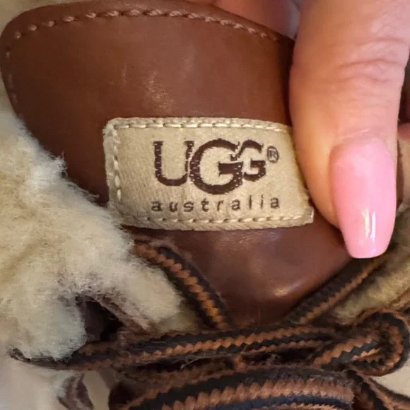 UGG Chestnut and Black Lace-Up Boots - Picture 2 of 11